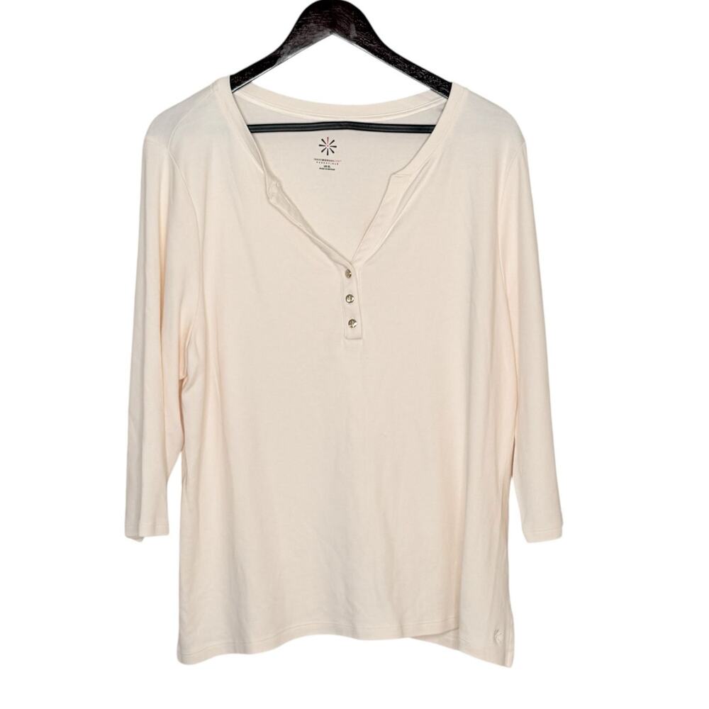 Isaac Mizrahi Live Henley Top XL Long Sleeve Soft Minimalist Neutral Casual